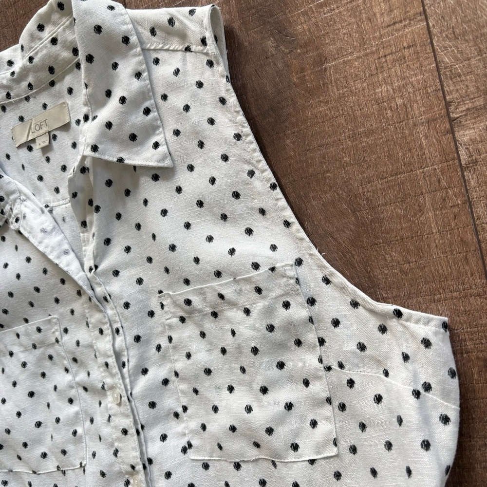 Ann Taylor Loft Women's White & Black Polka Dot Linen Shirt Dress Size 6 - Picture 8 of 17